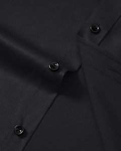 Chemise habillée noire à manches longues pour homme, 100 % coton, couleur unie, boutonnée, en popeline tissée, infroissable, col rabattu, collection printemps - Product Image 3