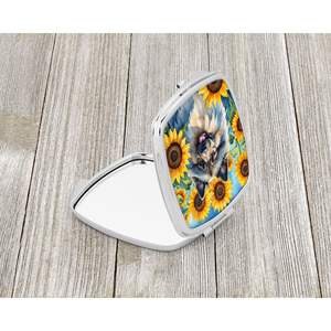 Espejo de maquillaje de viaje compacto con girasoles Keeshond, espejo decorativo de bolsillo plegable de mano para regalo de mujeres y niñas - Product Image 2