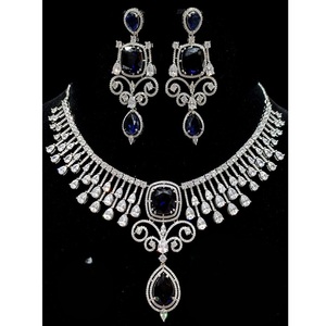 Stunning Premium Quality White Finish Designer CZ Zircon <b>Necklace</b> & Earrings <b>Set</b> for Engagement & Wedding Wear Women - Product Image 1