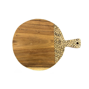 Food Grade Suar Wood Cutting <b>Board</b> With Elegant <b>White</b> Bamboo Inlay <b>Large</b> Round Light Brown For The Kitchen And Everyday Home Use - Product Image 1
