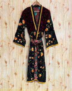 Hand Embroidered Phulkari Kimono Indian Traditional Wedding Party Wear Spring Reversible Sun Protection Cotton Georgette Robe - Product Image 2
