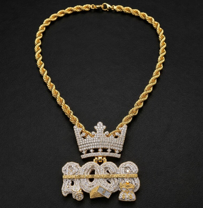 Collar con Colgante Temático de Corona Plateada, Cadena con Micro Pavé de Circonitas, Joyería Hip Hop, Chapado en Oro, Chapado en Oro Rosa para Hombre - Product Image 4