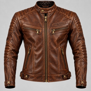 Men <b>Brown</b> <b>Leather</b> Biker <b>Jacket</b> Motorcycle Racer <b>Jacket</b> Custom Motorcycle <b>Leather</b> <b>Jacket</b> Wholesale Manufacturer - Product Image 1