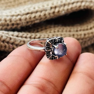 Bague vintage fleurie en argent plaqué 925, pierre précieuse, bague de fiançailles, améthyste, pour femme - Product Image 2