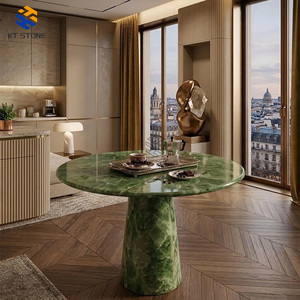 KT STONE Tavolo da Pranzo di Lusso in Marmo Verde con Piano in Pietra Lucidata e <span class=keywords><strong>Base</strong></span> in Metallo Robusta per Cucina Moderna e Casa/Hotel - Product Image 1