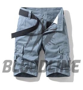 Shorts cargo pour homme, taille mi-haute, cordon de serrage, couleur unie, coton, longueur bermuda, style décontracté avec poches - Product Image 6