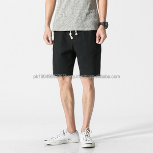 Short d'été en coton et lin pour hommes, avec logo personnalisé OEM - Product Image 4