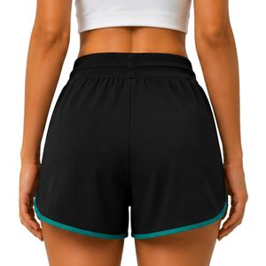 <b>Black</b> <b>Women</b> Running <b>Shorts</b> With Teal Piping Polyester Quick Dry Elastic Waist Drawstring Gym Fitness Activewear <b>Shorts</b> Supplier - Product Image 2