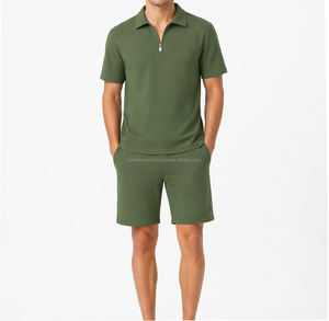 Ensemble polo et short vert uni pour homme, décontracté, été, tissu doux, coupe confortable pour homme - Product Image 1