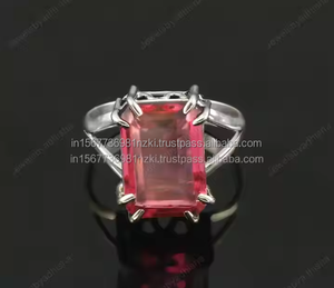 Anillo de boda y belleza de compromiso de Plata de Ley 925 más vendido, juego de piedras preciosas de turmalina rosa en plata chapada en rodio - Product Image 6