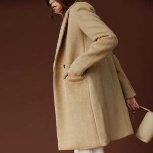 Abrigos de lana largos sin cuello para mujer, chaqueta de invierno para mujer - Product Image 3