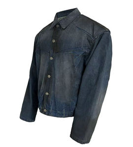 Chaqueta vaquera vintage lavada de hombre, estilo oversize, streetwear, gris desgastado, informal, holgada, abrigo de moda - Product Image 2