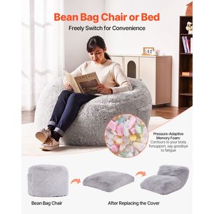 Fauteuil convertible en pouf-lit géant avec housse lavable, adapté aux adultes - Product Image 3