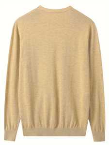 Cardigan en tricot uni à col en V pour homme, manches longues, boutonné, pull décontracté coupe ajustée, automne-hiver, kaki, tricot pour homme - Product Image 2