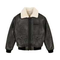 Blouson aviateur en cuir véritable noir pour homme Avirex, doublure en fausse fourrure, fermeture éclair, imperméable, coupe-vent, style streetwear, moto