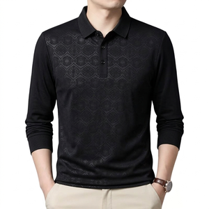 Polo à manches longues de luxe pour homme, logo personnalisé, style business décontracté, tricot jacquard, coupe ajustée, polo de golf - Product Image 3
