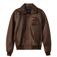 Veste en cuir Avirex marron effet croco pour homme, respirante, nouveau design, style bomber, style streetwear, veste en cuir Avirex pour homme