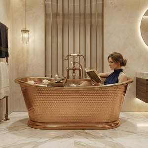 Bañera Independiente de Cobre Forjado a Mano de Lujo con Grifo Vintage, Bañera Profunda para Spa, para Interiores de Baños Elegantes - Product Image 2