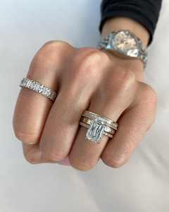 Anillos combinados de joyería fina para mujer, plata de ley 925, chapados en oro blanco, anillo de compromiso y boda con diamante de moissanita VVS. - Product Image 3