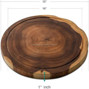 Planche à découper en bois de voyage de camping Forme ronde en bois écologique Planche à découper personnalisée Finition naturelle et logo personnalisé - Product Image 1
