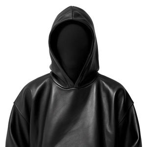 Sweat-shirts à capuche en cuir véritable 100% noir personnalisés, de style streetwear, avec poches, pour hommes - Product Image 2