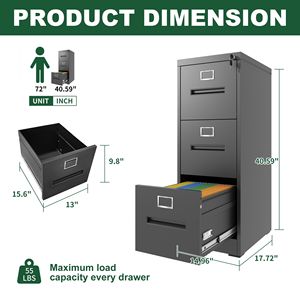 3-Drawer Metal Vertical <b>File</b> Cabinet with Lock Office Home <b>A4</b> Legal/Letter Size Narrow Assembled <b>File</b> Cabinet with Secure Lock - Product Image 6