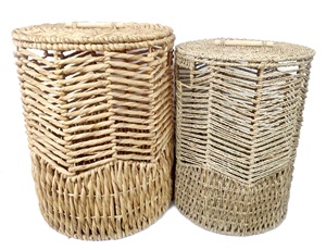 Woven water hyacinth Lid Cover Wall Mounted Toilet Paper Basket Natural Material Bathroom Storage for Hotel - Product Image 3