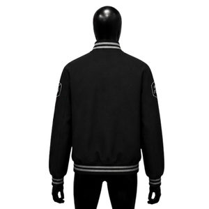 Veste universitaire CLASSIQUE NOIRE avec motif géométrique sur les manches, coupe classique, col rabattu, tenue décontractée d'automne, MODE PREMIUM T - Product Image 2
