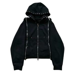 Conjuntos de ropa de la mejor calidad, pantalón de Fitness personalizado con diamantes de imitación, conjuntos de piedra lateral y cremallera, ropa informal, chándales con cremallera | Ropa de calle unisex - Product Image 2