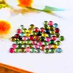 Lot en gros de cabochons ronds en tourmaline naturelle multicolore 6x6 mm, dos plat, calibrés, pierres précieuses en vrac pour la fabrication de bijoux - Product Image 2