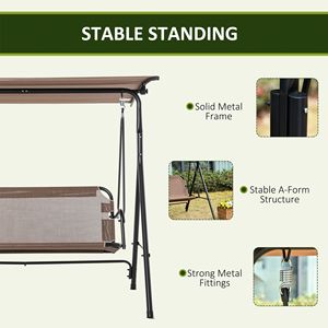 Dondolo da Giardino a 2 Posti Marrone con Tettuccio Regolabile, Braccioli e Telaio in Acciaio, Tessuto Texline per Esterni e Portico - Product Image 6