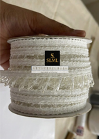 Garniture à pampilles en strass blancs, polyester/coton, brodée à la main, écologique, durable, 3 cm, décoration DIY SLML Red Nani