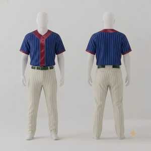 Uniforme de Béisbol Personalizado para Hombre, Jersey Azul con Rayas, Ribete Marrón, Pantalones Beige con Rayas, Cinturón Verde, Conjunto de Ropa Deportiva para Equipo - Product Image 1
