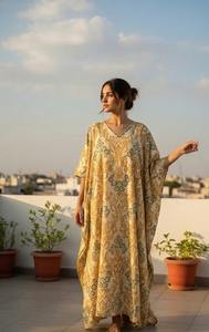 Caftán Bohemio de Algodón con Estampado a Mano, Vestido Holgado para Mujer, Ropa de Playa y Verano - Product Image 4