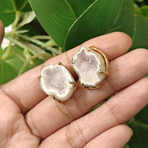 Authentic white geode druzy agate stud <b>earring</b> screw <b>post</b> handmade stud <b>earring</b> handmade <b>earring</b> for her everyday wear fashion - Product Image 3