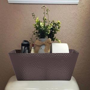 กล่องเก็บของอเนกประสงค์ทรงสี่เหลี่ยมผืนผ้าลายตอกแบบหรูหรา สำหรับผลิตภัณฑ์ดูแลผิวและเครื่องใช้ในห้องน้ำ สไตล์วินเทจ สีบรอนซ์เข้ม ถาดวางของในห้องน้ำ - Product Image 4