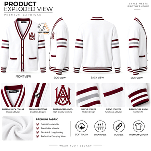 Custom Embroidery Breathable Quick Dry Men's 100% Polyester Winter <b>Cardigan</b> PEARLED IVORY <b>Shawl</b> <b>Collar</b> V-Neck Maroon Alabama A&M - Product Image 5