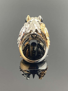 Anillo de cóctel de plata de ley chapado en oro de 18 quilates con moissanita, diseño de cabeza de caballo, engaste pavé, certificado GRA, diseño de lujo con animales, unisex, para fiesta - Product Image 3