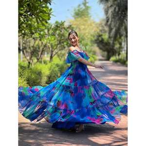 Vestido Largo de Verano para Mujer, con Hombros Descubiertos, Estampado, Cintura Natural, Volantes en Capas, para Fiesta o Playa - Product Image 3