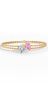 Pulsera Delicada de Doble Hilera Poetic Toi Et Moi con Cojín Bicolor y Diamante Rosa Tallado en Pera Cultivado en Laboratorio, Joyería Fina de Oro de 14K - Product Image 5