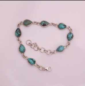 7x9mm Magnesita natural Turquesa Pera Cabujón Bisel Ajuste Bohemio 925 Pulsera de cadena de eslabones de plata esterlina Ideal para fiestas - Product Image 5