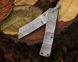 Cuchillo Plegable de Acero de Damasco de Grado Industrial Personalizado, Mango de Damasco, Hecho a Mano, para Bolsillo, EDC, Caza, Camping, OEM, ODM - Product Image 1