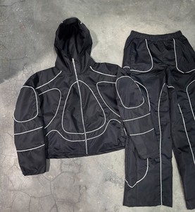Wholesale Custom Men's Track <b>Zip</b>-<b>up</b> <b>Jacket</b> Shorts Set Breathable Color Windbreaker Polyester Nylon Hooded Autumn - Product Image 3