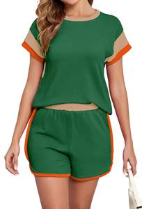 Conjunto de Camiseta y Pantalones Cortos Personalizados de Alta Calidad, 100% Algodón, con Logotipo, 2 Piezas, Tallas Grandes, Lisos, para Gimnasio, para Mujer - Product Image 2