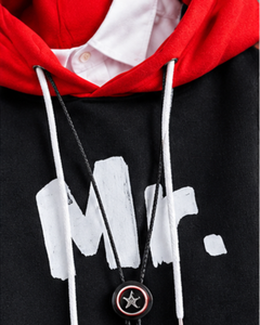 เสื้อฮู้ดพิมพ์ลาย Mr. Letter แบบสวมใส่ได้ทั้งชายและหญิง สีดำแดง ตัดต่อสี  ถักทอแบบสวมหัว ทรงปกติ เหมาะสำหรับใส่ในฤดูหนาว ผลิตจากผ้าฝ้าย 100% - Product Image 4