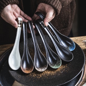 Japanese Style Porcelain Spoon vintage Wabi-Sabi Design kiln-reactive Glaze BPA Free Eco-Friendly Daily Use Tableware for Ramen - Product Image 6
