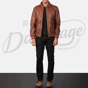 Veste de pilote en cuir véritable pour homme, style aviateur vintage A2, en cuir de vachette vieilli marron, sur mesure - Product Image 3