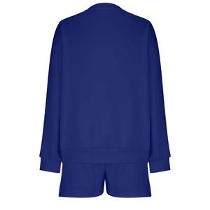 Conjunto de Sudadera de Felpa 100% Algodón de 2 Piezas para Mujer, Cuello Redondo, Estampado de Letras en Relieve, Pantalones Cortos Casuales de Secado Rápido, OEM - Product Image 2