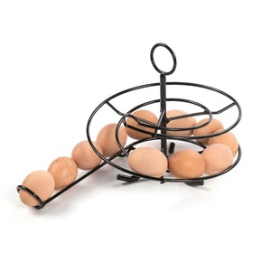 Modern 2-Tier Metal Wire <b>Egg</b> Holder For Kitchen Countertop Space-Saving 12-Slot <b>Egg</b> Storage Organizer With Ergonomic Wood Handle - Product Image 3