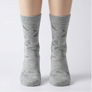 Crew Socks Geometric Pattern Gray Breathable Knitted Adult Casual Daily Wear - Product Image 1